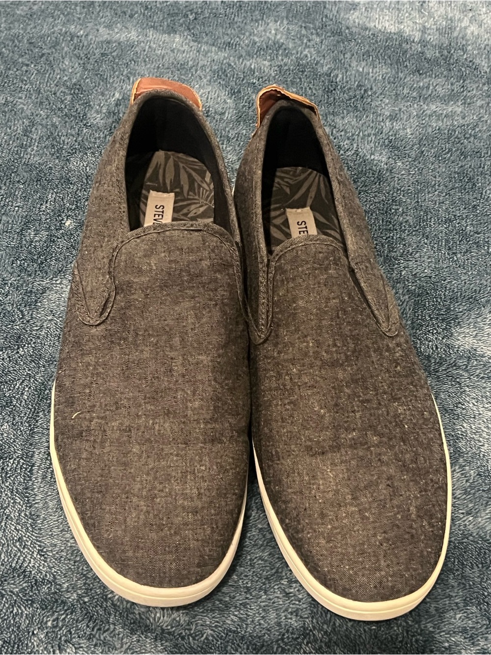 Steve Madden Men’s Slip-On Loafers in Dark Gray with White Sole